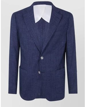 Barba Napoli Wool Silk Linen Suit Jacket - Blue