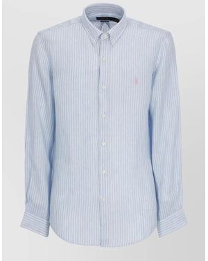 Ralph Lauren Striped Linen Cotton Shirt Button Down Collar - Blue