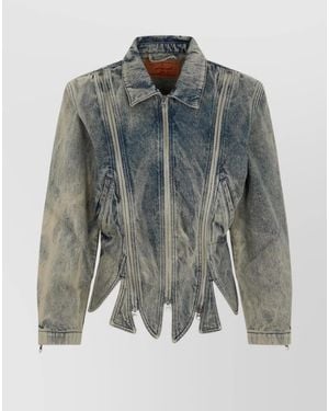 Y. Project Denim Asymmetric Cutout Fitted Jacket - Grey