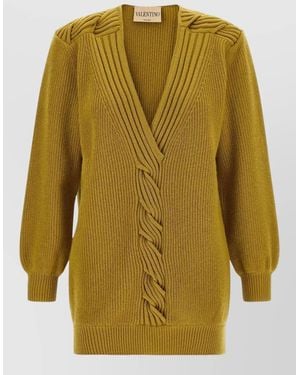 Valentino Garavani Virgin Wool Ribbed V-Neck Cable-Knit Jumper - Multicolour