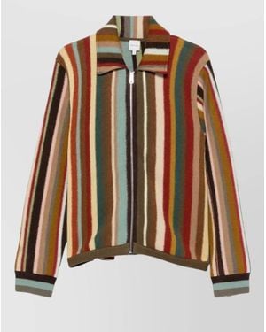 Paul Smith Striped Merino Wool Zip-Up Cardigan - Brown