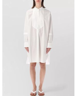Studio Nicholson Cotton Grandad-Collar Long-Sleeve Knee-Length Dress - White