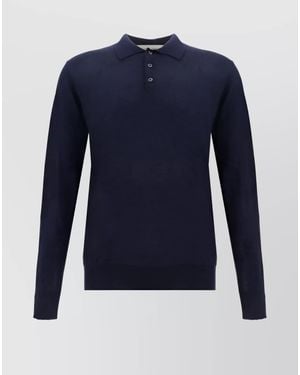 Golden Goose Virgin Wool Long-Sleeve Polo Shirt - Blue