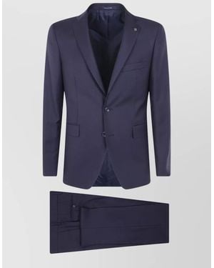 Tagliatore Suit Notch Lapel Chest Pocket - Blue