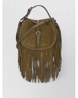 Etro Suede Shoulder Bag Fringe Strap Handle - Green