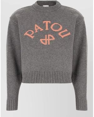 Patou Wool Blend Sweater Knit Texture Ribbed - Gray