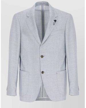 Lardini Wool Blazer Notch Lapel Chest Pocket - Blue