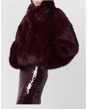 ROTATE BIRGER CHRISTENSEN Cropped Faux Fur High Collar Coat - Red