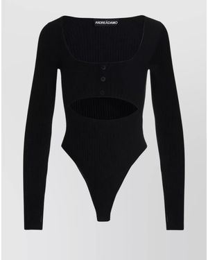 ANDREADAMO Ribbed Texture Cut-Out Bodysuit - Black