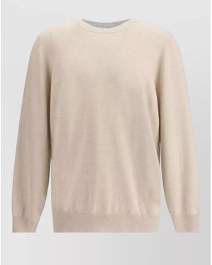 Brunello Cucinelli Cashmere Long-Sleeve Crew-Neck Sweater - Natural