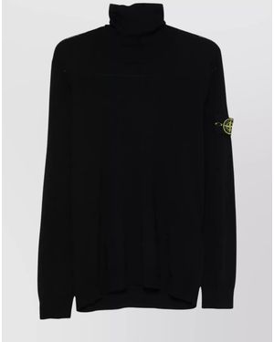 Stone Island Virgin Wool Ribbed Turtleneck Jumper - Black