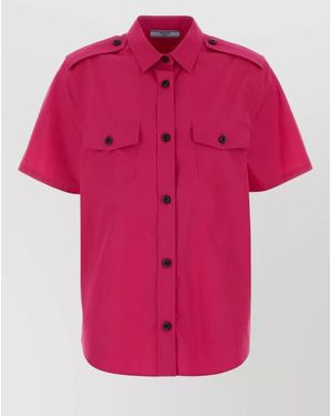 Prada Poplin Shirt Chest Pockets Epaulettes Short Sleeves - Pink