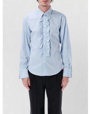 Ami Paris Striped Shirt Pointed Collar Ruffle Front - Blue
