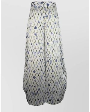 Genny High Waist Skirt Draped Floral Design - White