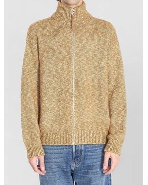 Loewe Zip Front Knitted Cotton Blend Cardigan - Natural