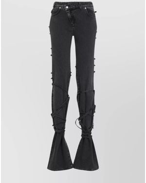McQueen Denim Slim-Fit Asymmetric Knotted Flared Trousers - Black