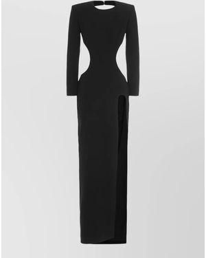 Monot Crepe Dress Open Back Shoulder Pads Slit - Black