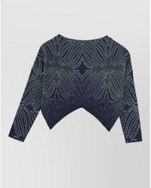 Circus Hotel Mesh Top Geometric Pattern Asymmetric Hem - Blue