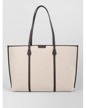 Tory Burch Perry Tote Bag Dual Handles Contrast Trim - Natural