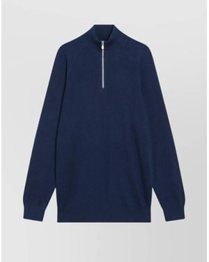 Brunello Cucinelli Ribbed Cotton Sweater High Collar - Blue