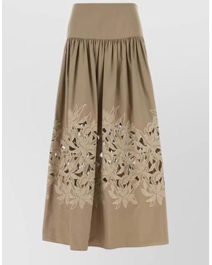 Agnona Poplin Skirt A Line High Waist Midi - Natural