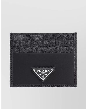 Prada Re-Nylon Textured Leather Card Holder - Black