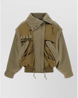 Balmain Utility Bomber Jacket Elasticated Hem Pockets - Green