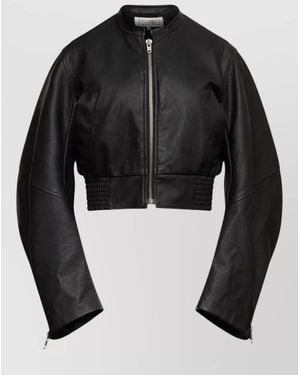MM6 by Maison Margiela Leather Bomber Jacket - Black
