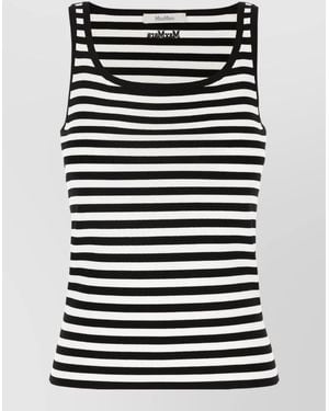 Max Mara Sleeveless Striped Ribbed Scoop Neck Top - Black