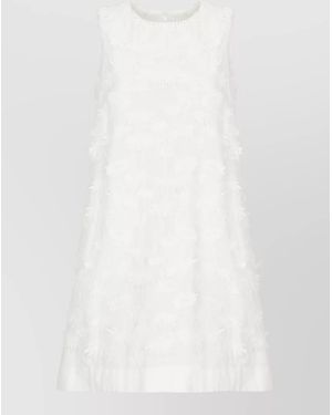 P.A.R.O.S.H. Cotton Sleeveless Embroidered Knee-Length Dress - White