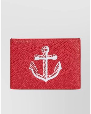 Thom Browne Leather Anchor-Print Cardholder - Red