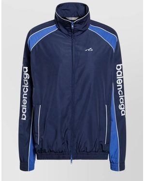 Balenciaga High Collar Jacket Elasticated Cuffs Pockets - Blue