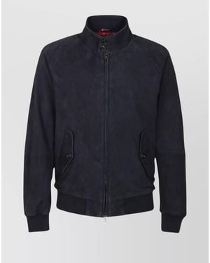 Baracuta Suede Jacket With High Collar And Pockets - Blue