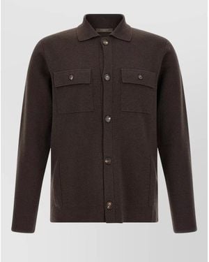 Zanone Sahara Collared Cardigan Jacket Long Sleeves - Black