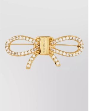 Ferragamo Bow Crystal Pin Tone Finish - Metallic