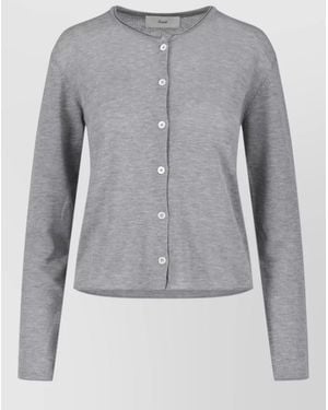 DUNST Long Sleeve Round Neck Knit Top - Grey