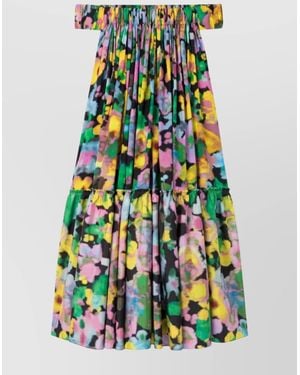 AZ FACTORY Floral-Print Off-Shoulder Tiered Crepe Midi Dress - White