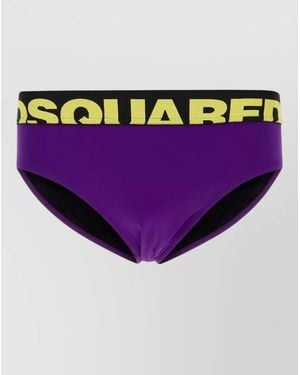 DSquared² Stretch Nylon Swim Brief Logo Waistband - Purple