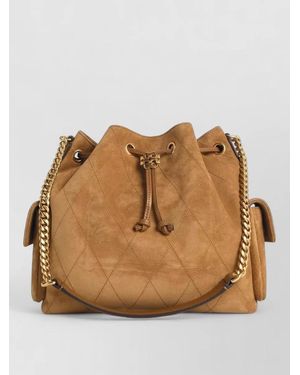 Tory Burch Medium Suede Quilted Bucket Bag - Natural