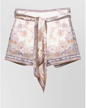 Zimmermann High Waist Shorts Belt Scarf Detail - Multicolour