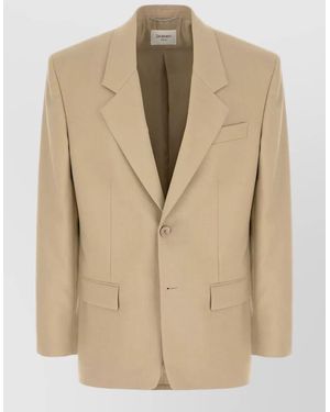 Saint Laurent Wool Blend Blazer Notch Lapel Flap Pockets - Natural