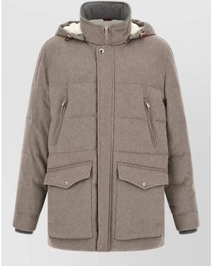 Brunello Cucinelli Wool Flannel Quilted Padded Coat - Gray