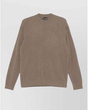 Emporio Armani Long Sleeve Crew Neck Ribbed Top - Natural