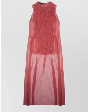 Alberta Ferretti Silk Sleeveless Maxi Dress Ruffle Detail - Red