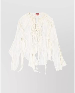 DIESEL Lightweight Long Sleeve Sheer Ruffled Top - White