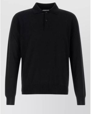 The Row Cashmere Selio Polo Shirt Ribbed Collar Cuffs - Black