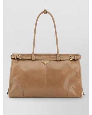 Prada Bonnie Large Leather Tote Bag - Natural