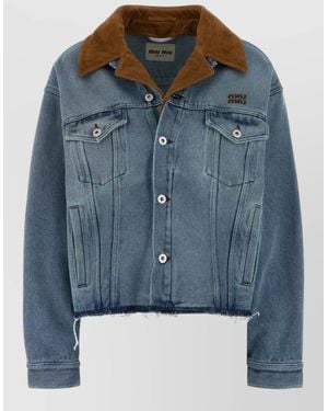 Miu Miu Denim Jacket Chest Pockets Contrast Collar - Blue