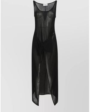 Anemos Wrap Midi Dress Scoop Neckline Tie - Black