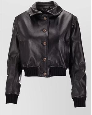 LA ROSE Leather Cropped Jacket - Black
